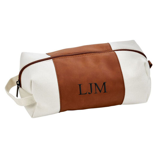 Personalized Caramel Leatherette and Canvas Travel Kit